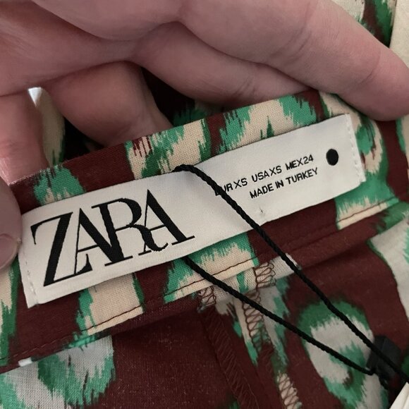 Zara Women XS Boho Retro Mid Rise Straight Leg Selena Cotton Printed Pants NWT - Picture 10 of 13